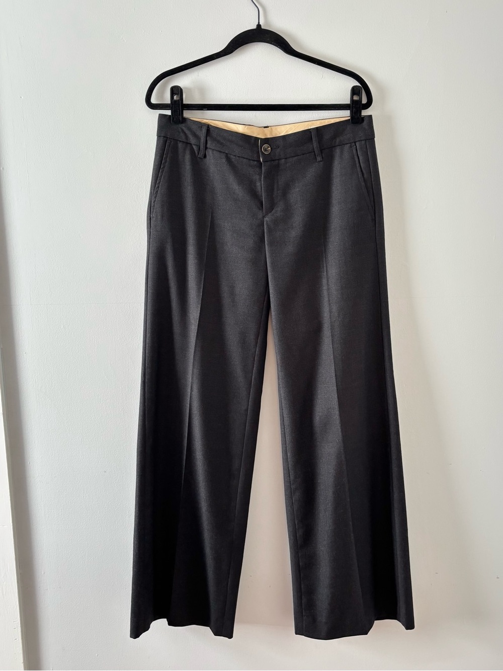 Rag & Bone Wool Low-Rise Straight Leg Trousers Bottoms Full-Length Workwear Grey